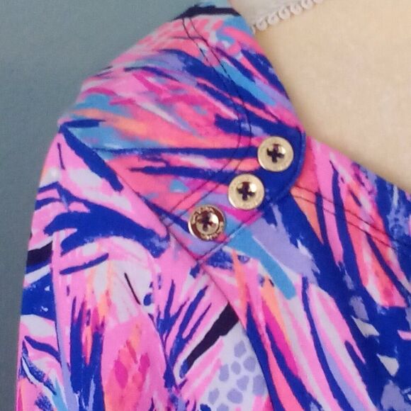 Lilly Pulitzer Sophie Dress with UPF 50+ Bright Navy Palms Up 3/4 sleeves - Picture 4 of 7